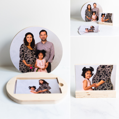 realisaties – collage-32-round woodbox Homedeco - round woodbox met fine art prints & houtblokje